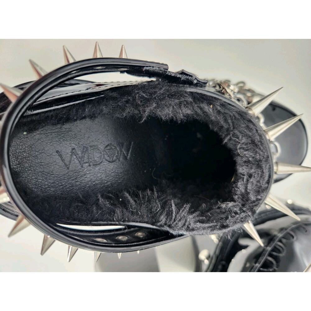Widow Righteous Rebel Spike Platform Mules Vegan Patent Fur Trim Heels 9M - Picture 5 of 10